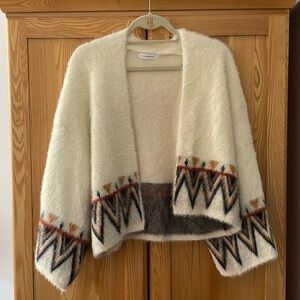 Anthropologie Fuzzy Bell-Sleeve Printed Cardigan
